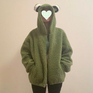 YesStyle Green Sherpa Frog Zip Hoodie Teddy Coat Jacket Kawaii Costume Cosplay